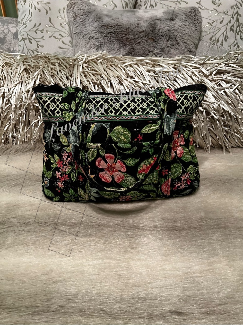 Vintage VERA BRADLEY Botanica 2007 Betsey Handbag USA Black Pink Green Floral